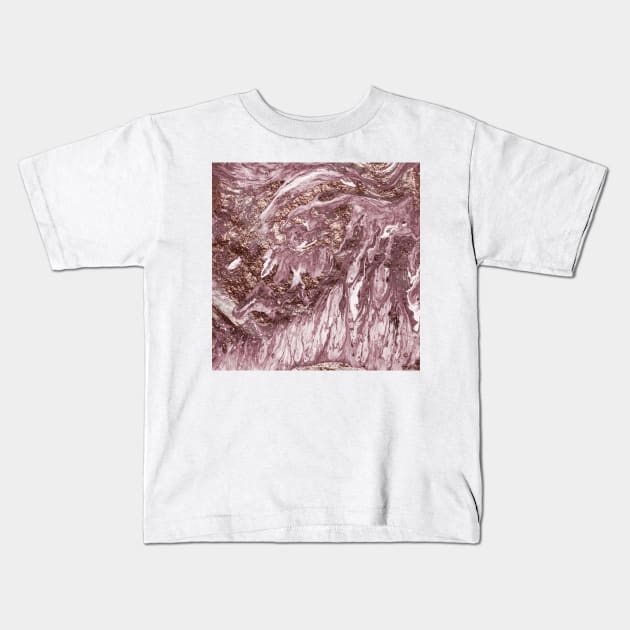 Rose gold marble rush - blush pink Kids T-Shirt by marbleco